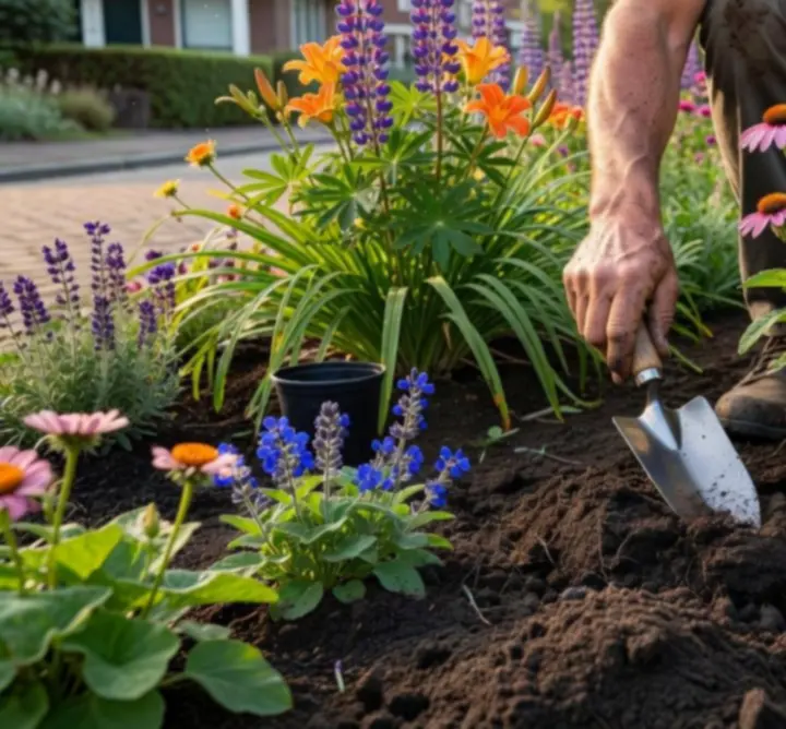 Aanleg van een kleurrijke bloemenborder in een tuin
