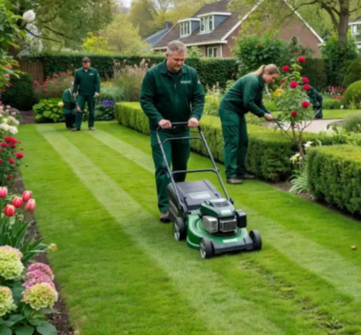 Tuinteam van NLSC Breneker aan het werk in een goed onderhouden tuin.