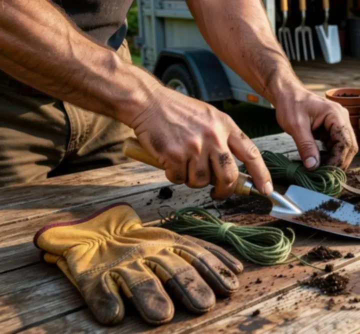 Voorbereiding van materialen en gereedschap voor tuinklus